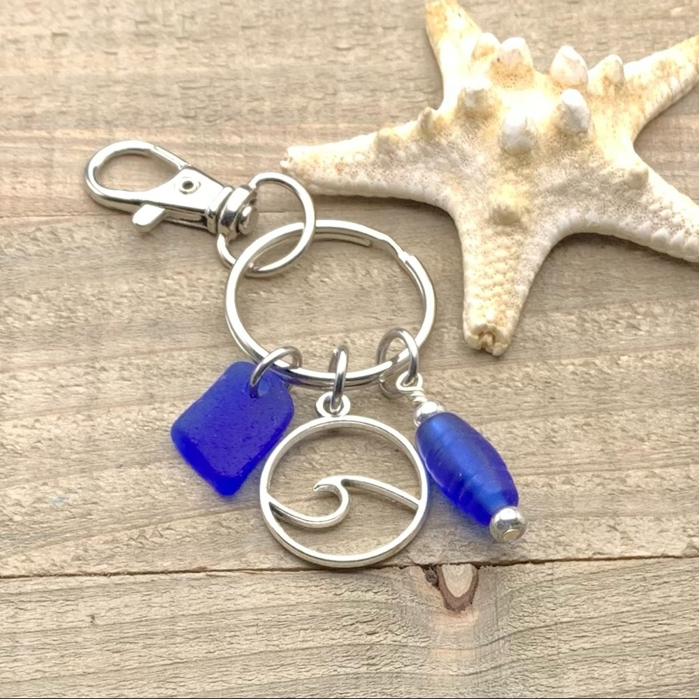 Sea Glass Beach Charm Key Ring| Genuine Seaglass Gift New Driver Wave Key Chain